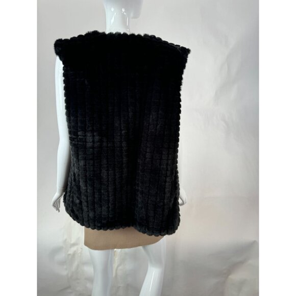 Ellen Kreager Designer Faux Fur Vest Black Sleeveless Jacket L - Picture 15 of 16